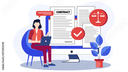 Legal advisor reviewing vendor contract terms, flat vector illustration
