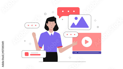 Digital marketing manager auditing website SEO, flat vector illustration