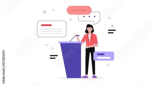 CEO announcing new company direction in press release, flat vector illustration