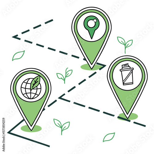 Green map pins sustainability illustration