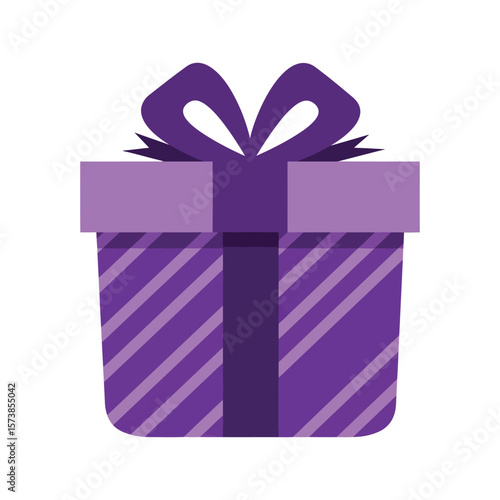 A purple gift box with stripes and a bow, isolated on white background, perfect for celebrating a special occasion or giving a thoughtful present