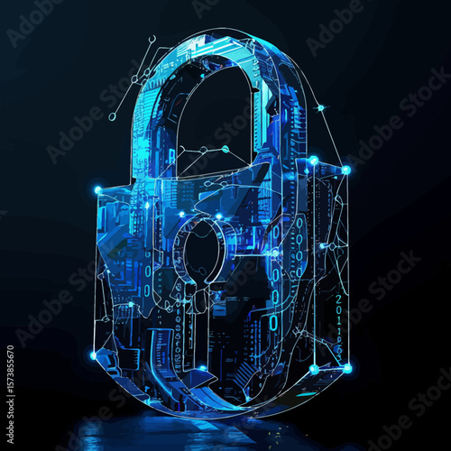 A lock in the corner made of numbers and line connections