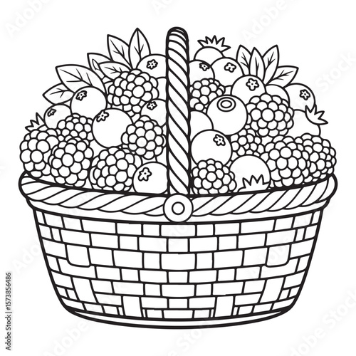 Outlined basket filled with assorted berries and leaves