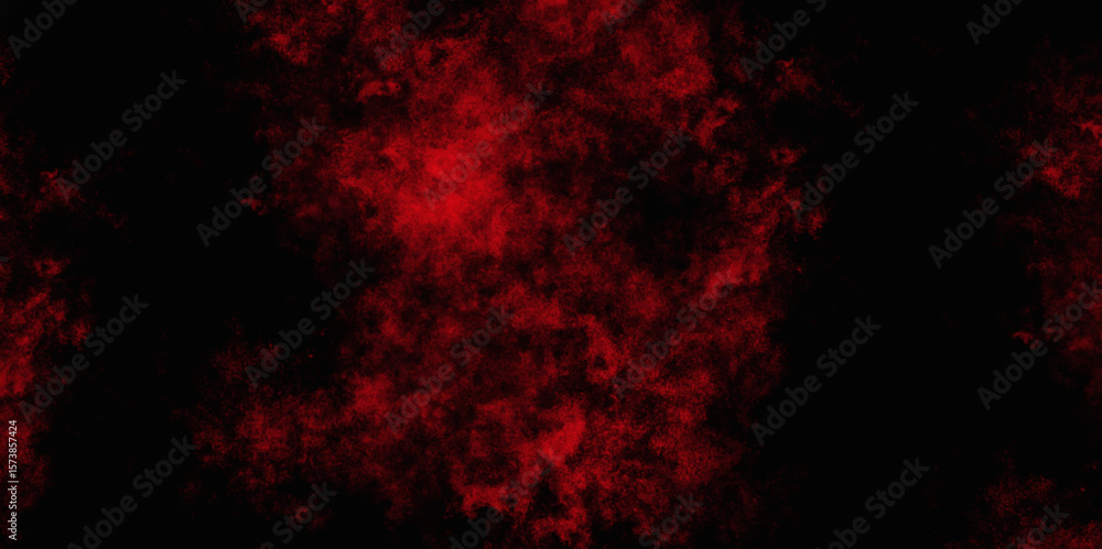 Fototapeta premium Red color powder explosion isolated on black background. Colorful dust explode. Paint Holi, dust particles splash. Network concept with spray. Futuristic technology element. 3D rendering.