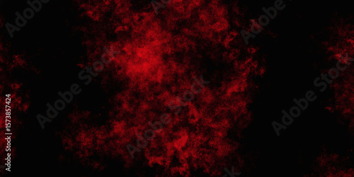Red color powder explosion isolated on black background. Colorful dust explode. Paint Holi, dust particles splash. Network concept with spray. Futuristic technology element. 3D rendering.