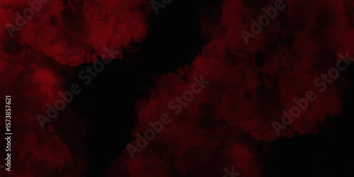 Red color powder explosion isolated on black background. Colorful dust explode. Paint Holi, dust particles splash. Network concept with spray. Futuristic technology element. 3D rendering.