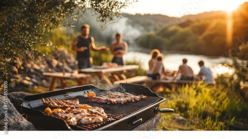 Wallpaper Mural Summer picnic featuring grilled delicacies with scenic river backdrop Torontodigital.ca