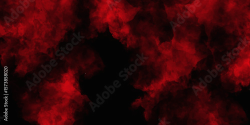 Red color powder explosion isolated on black background. Colorful dust explode. Paint Holi, dust particles splash. Network concept with spray. Futuristic technology element. 3D rendering.