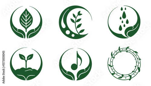 Green nature eco vector icon set with leaf and plant design elements