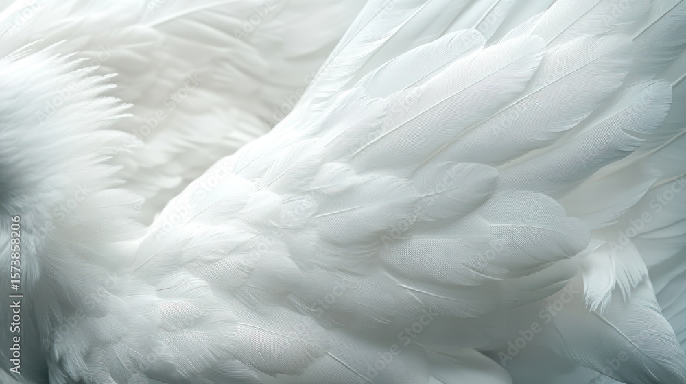 Fototapeta premium White bird wings, close-up, soft light, textured feathers, nature background, design element