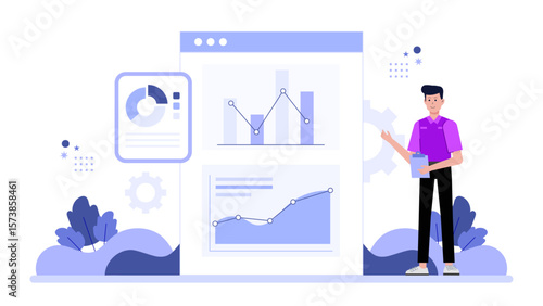 Finance team preparing forecast for investor report flat vector illustration