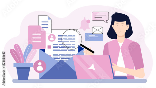 HR manager creating offer letters for new hires flat vector illustration