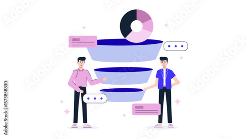 Sales manager analyzing deal progression funnel flat vector illustration