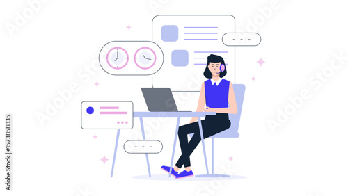 Customer service agent managing peak hour queries flat vector illustration