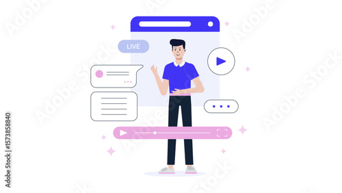 CEO answering shareholder questions during live session flat vector illustration