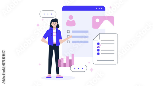 Freelancer updating hourly rate on portfolio site flat vector illustration
