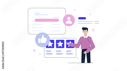 Startup using NPS survey to collect user feedback flat vector illustration