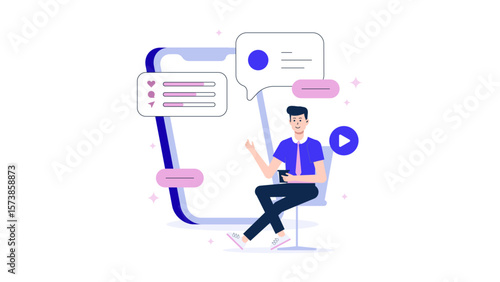 Marketing team curating swipe file of top campaigns flat vector illustration
