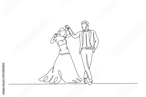 Romantic wedding couple in continuous one line drawing. Single line art illustration of lovely wedding couple.