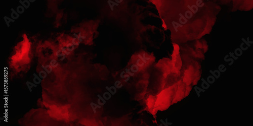 Red color powder explosion isolated on black background. Colorful dust explode. Paint Holi, dust particles splash. Network concept with spray. Futuristic technology element. 3D rendering.