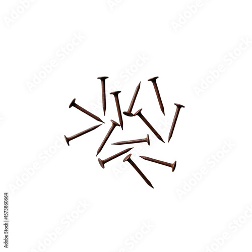 Scattered Rusty Nails on Transparent Background