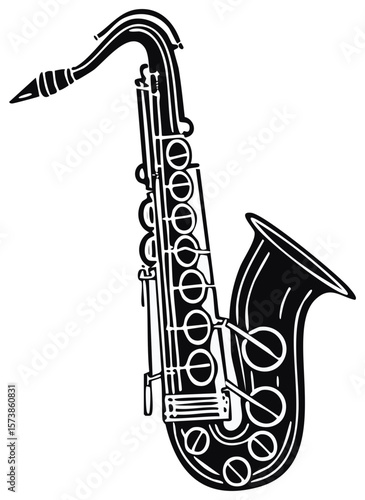 Graphic Silhouette of a Saxophone Musical Instrument Black and White Design