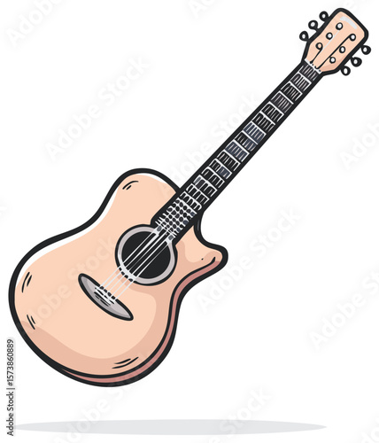 Illustration of Acoustic Guitar with Strings and Body in Vector Style Artwork