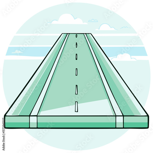 Perspective Roadway, Sky, and Clouds Illustration