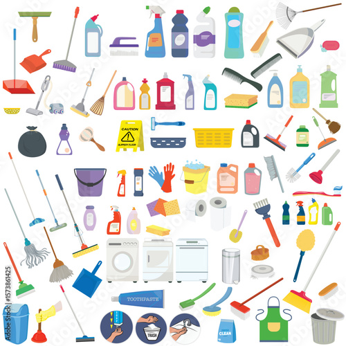 Set of all cleaning and hygiene items.