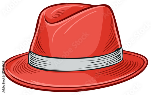 Red Fedora Hat Illustration Classic Vintage Style Accessory Fashionable Clothing Headwear