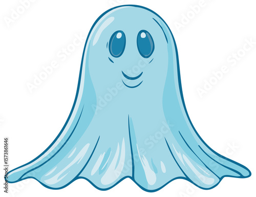 Friendly Cartoon Ghost with a Smile Illustration Simple Spirit for Halloween or Autumn Decor, Clip Art