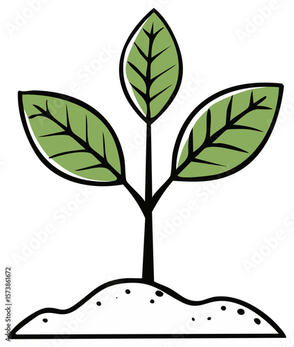 Simple Sprout Illustration with Green Leaves and Soil Mound on White Background