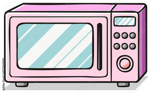 Pink Microwave Oven Illustration: Kitchen Appliance, Electronic Equipment, Home Cooking, Food Preparation