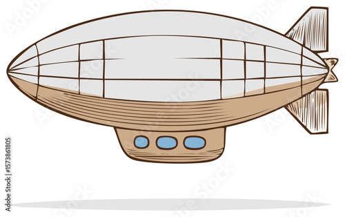 Vintage Dirigible Balloon Airship Cartoon Illustration Transport Aircraft Design