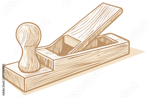 Wood Plane Sketch Illustration of Carpentry Hand Tool for Woodworking.