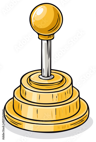 Vintage Style Gear Shift Stick, Round Ball Handle, Three-Tier Base, Hand-Drawn Auto Car Part