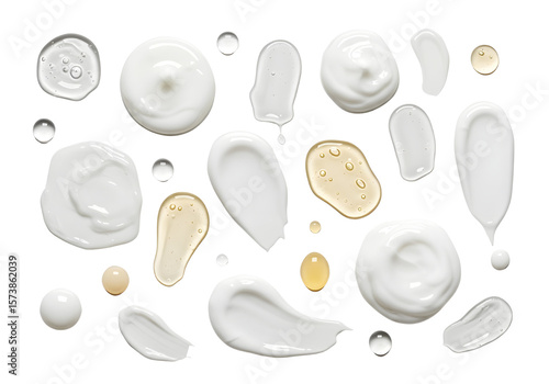 Assorted Cream and Gel Swatches on White Background