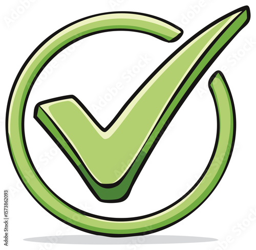 Illustration of a green check mark or tick inside of a circle, symbolising validation, approval, confirmation or agreement.