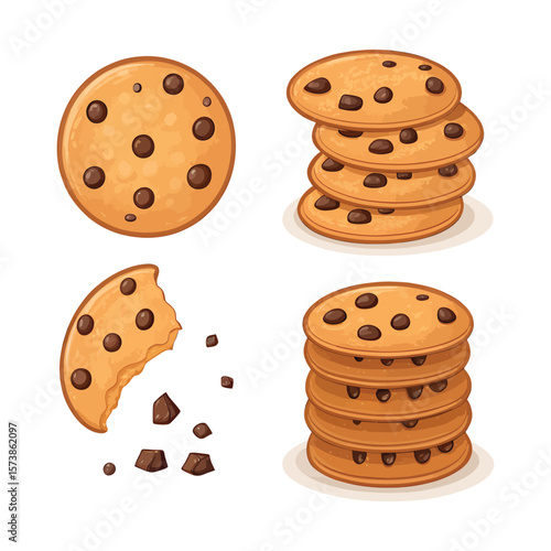 Illustration of chocolate chip cookies isolated on white background