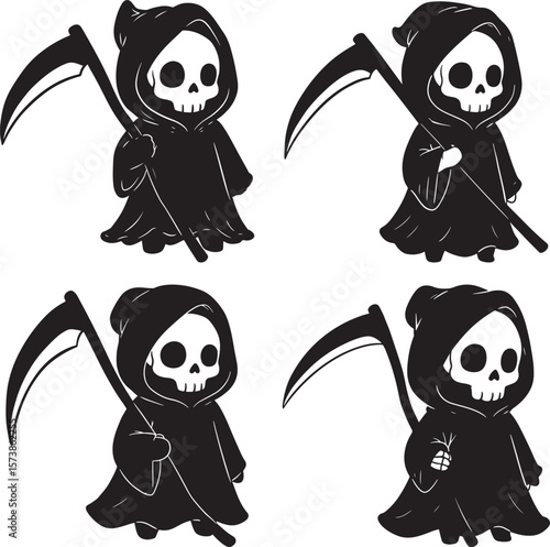Cute Cartoon Grim Reaper Holding Scythe silhouette