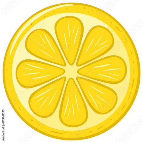 Cartoon Slice of Lemon Round Shape, Fruit Graphic Design, Yellow Summer Citrus Element