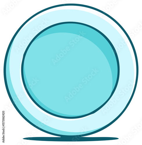 Illustration of a Cartoon Empty Plate with Light Blue Center and White Border Dinnerware kitchen item