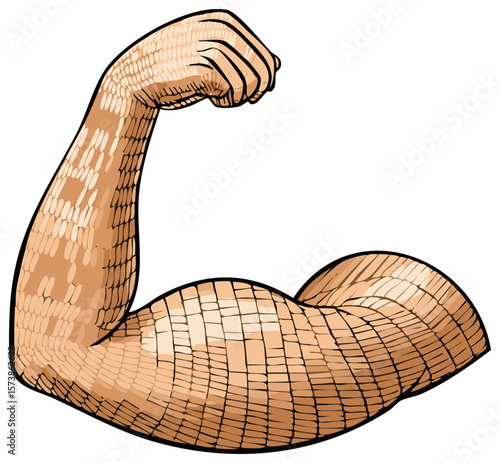 Flexing Arm with Grid Skin Texture - Powerful Muscular Concept Illustration