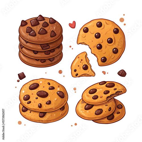 Delicious chocolate chip cookies isolated on white background for dessert