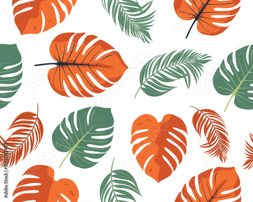 seamless pattern with leaves, Seamless pattern with tropical leaves palms monstera banana leaves jungle leaf seamless vector pattern white background Swimwear botanical design Vector