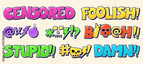 Color swear speech bubbles with bad worlds.