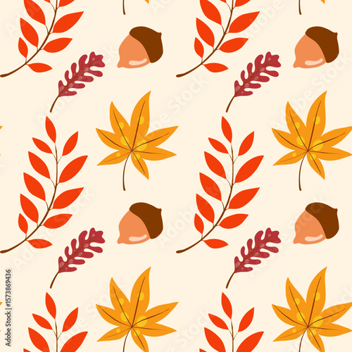 Seamless pattern with autumn elements. Creative vector texture with autumn elements and items. Vector seamless autumn pattern.