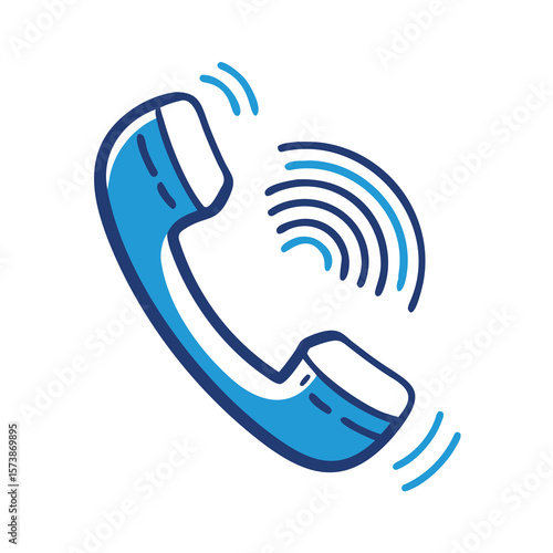 A blue telephone receiver is ringing isolated on white background