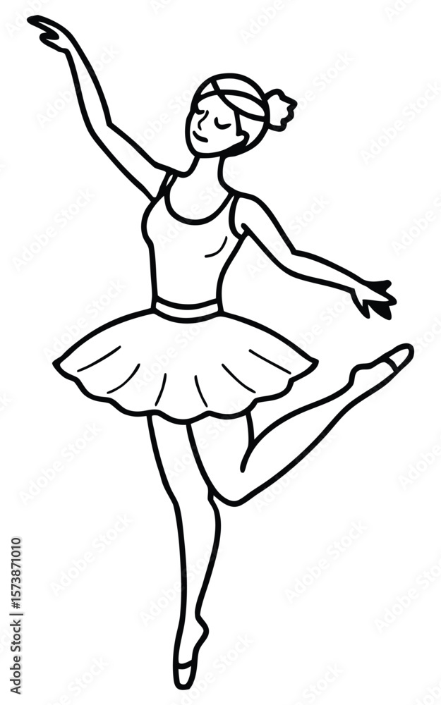 Elegant Ballerina Line Art: Graceful Pose, Simple Style, Dance Illustration. Elegant Ballerina Line Art: Graceful Pose, Simple Style, Dance Illustration.