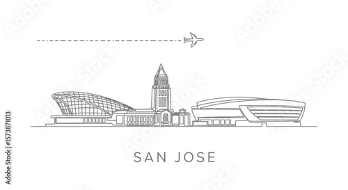 San Jose Skyline with California Cityscape Linear.
